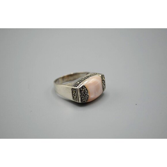 Light Pink Stone Cocktail Ring Ornate Size 9 Thailand 925 Sterling Silver 8.07g - Picture 1 of 8